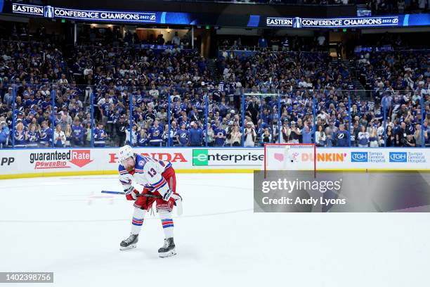 Alexis Lafreniere of the New York Rangers reacts after being defeated by the Tampa Bay Lightning with a score of 1 to 2 in Game Six of the Eastern...
