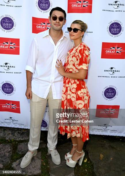 Elliot Grainge and Sofia Richie attend the British Consulate's celebration of Her Majesty the Queen's Platinum Jubilee on June 11, 2022 at the...