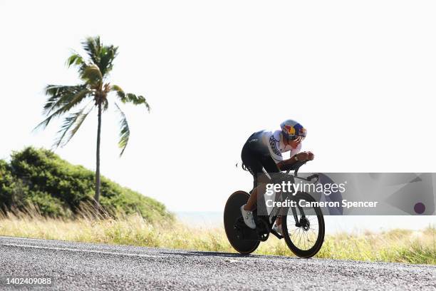 Braden Currie of New Zealand competes in the bike leg during Ironman Cairns on June 12, 2022 in Cairns, Australia.