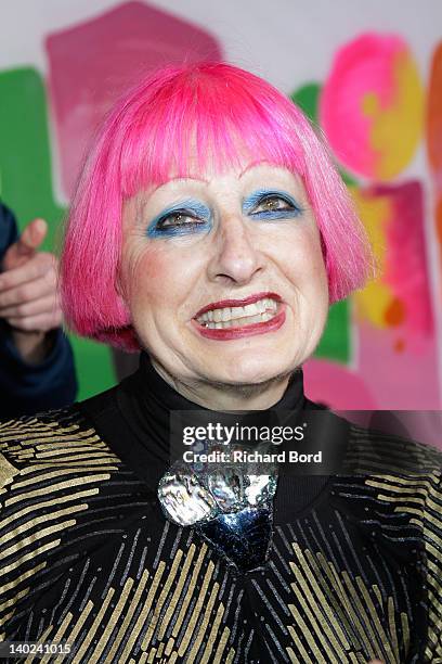 Designer Zandra Rhodes attends the Manish Arora Ready-To-Wear Fall/Winter 2012 show as part of Paris Fashion Week at Cite de la Mode et du Design on...