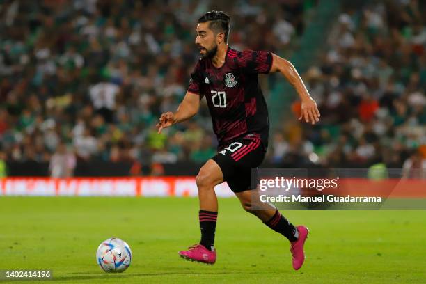 Rodolfo Pizarro of Mexico controls the ball during the match between Mexico and Suriname as part of the CONCACAF Nations League at Corona Stadium on...