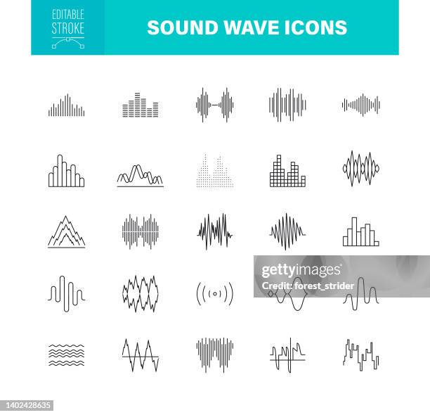 ilustrações de stock, clip art, desenhos animados e ícones de sound waves icons editable stroke. the set contains icon as noise, wave pattern, music, voice signal - frequência