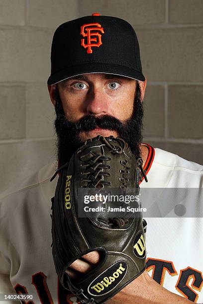 Brian Wilson of the San Francisco Giants poses during spring training photo day on March 1, 2012 in Scottsdale, Arizona.