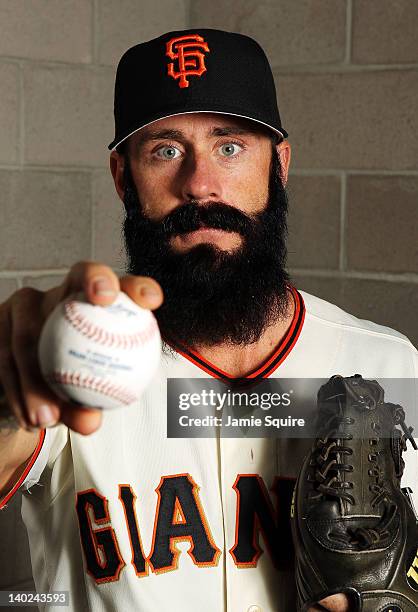 Brian Wilson of the San Francisco Giants poses during spring training photo day on March 1, 2012 in Scottsdale, Arizona.