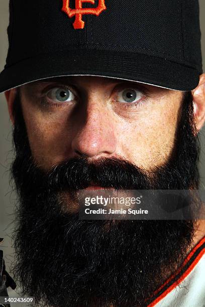 Brian Wilson of the San Francisco Giants poses during spring training photo day on March 1, 2012 in Scottsdale, Arizona.