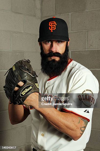 Brian Wilson of the San Francisco Giants poses during spring training photo day on March 1, 2012 in Scottsdale, Arizona.