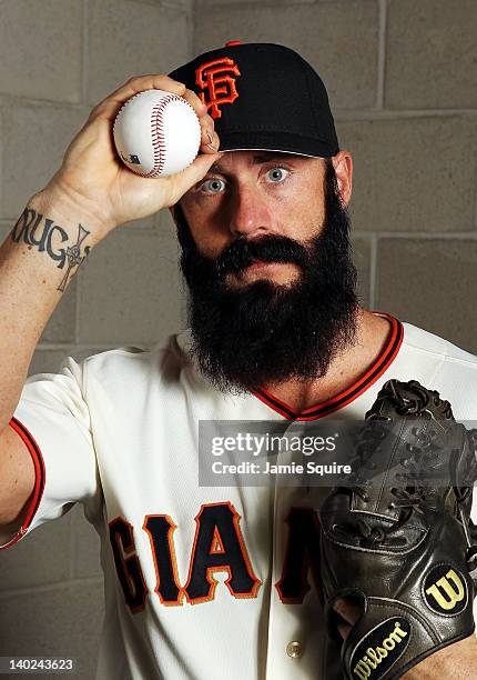 Brian Wilson of the San Francisco Giants poses during spring training photo day on March 1, 2012 in Scottsdale, Arizona.