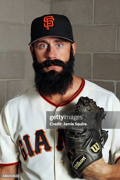 Brian Wilson of the San Francisco Giants poses during spring training photo day on March 1, 2012 in Scottsdale, Arizona.