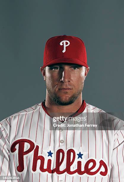 Laynce Nix of the Philadelphia Philles poses for a portrait at the Bright House Field on March 1, 2012 in Clearwater, Florida