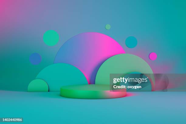 abstract geometric 3d rendering circle cylinder background.  minimalism vibrant green and pink colored still life style - ceremony stock pictures, royalty-free photos & images