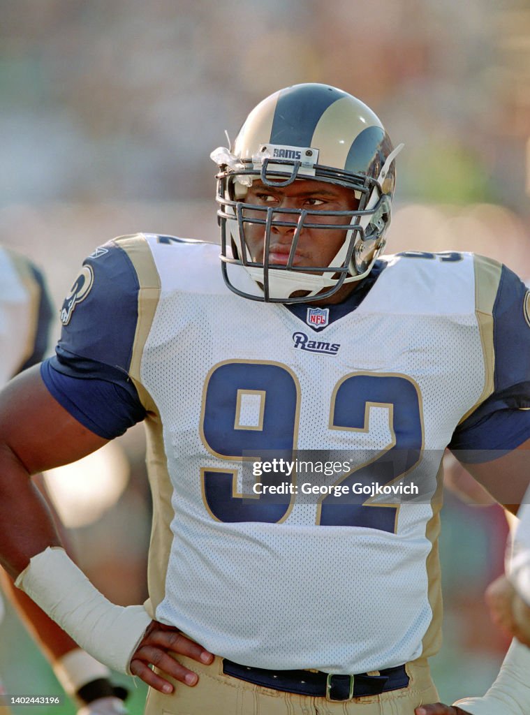 Lewis Rams Player Defensive lineman Damione Lewis of the St. Louis Rams looks on from ...
