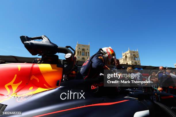 Max Verstappen of the Netherlands and Oracle Red Bull Racing prepares to drive on the grid during the F1 Grand Prix of Azerbaijan at Baku City...