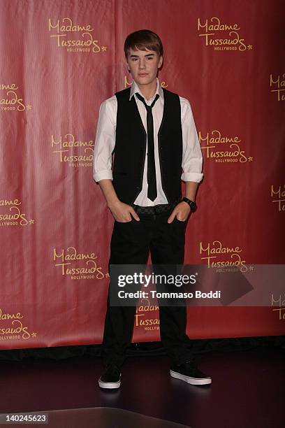 New Justin Bieber wax figure unveiled to Celebrate his 18th birthday at Madame Tussauds on March 1, 2012 in Hollywood, California.