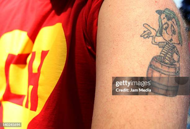 Fans of Chavo del Ocho shows a Chavos´s tatoo during the tribute to Roberto Gómez Bolaños, who performed the Chavo del Ocho since 1973 to 1980, and...