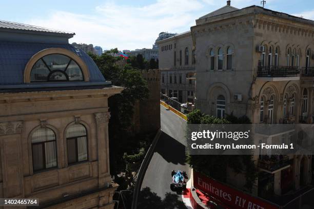 Fernando Alonso of Spain driving the Alpine F1 A522 Renault on track during the F1 Grand Prix of Azerbaijan at Baku City Circuit on June 12, 2022 in...