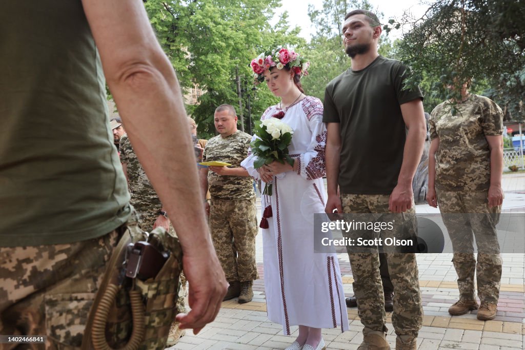 Wedding Ceremony Held For Ukrainian Soldiers In Donetsk Region