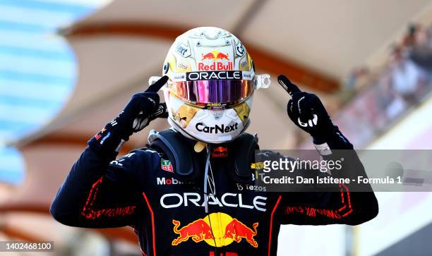 Race winner Max Verstappen of the Netherlands and Oracle Red Bull Racing celebrates in parc ferme during the F1 Grand Prix of Azerbaijan at Baku City...