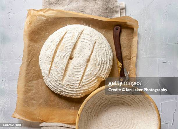 littlebourne, kent, england, uk. 7 june 2022. hand-scored bread dough, formed into a loaf, prior to baking. - scoring bread stock pictures, royalty-free photos & images