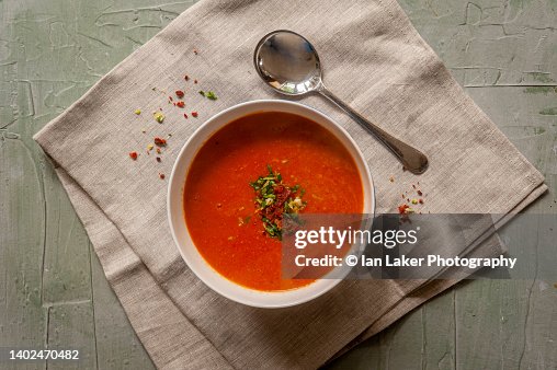 Littlebourne, Kent, England, UK. 30 May 2022. Tomato and lentil soup. Littlebourne, Kent, England, UK. 30 May 2022. Tomato and lentil soup.
