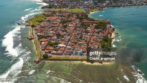 aerial view of galle fort and lighthouse in sri lanka - galle fort stock pictures, royalty-free photos & images