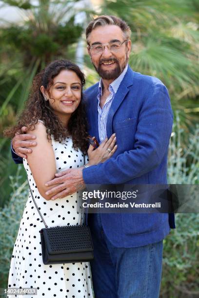 Parveen Dusanj and Kabir Bedi attends the Filming Italy 2022 photocall on June 12, 2022 in Santa Margherita di Pula, Italy.