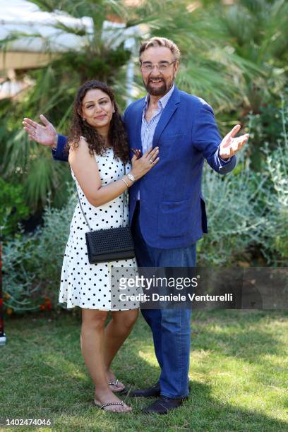 Parveen Dusanj and Kabir Bedi attends the Filming Italy 2022 photocall on June 12, 2022 in Santa Margherita di Pula, Italy.