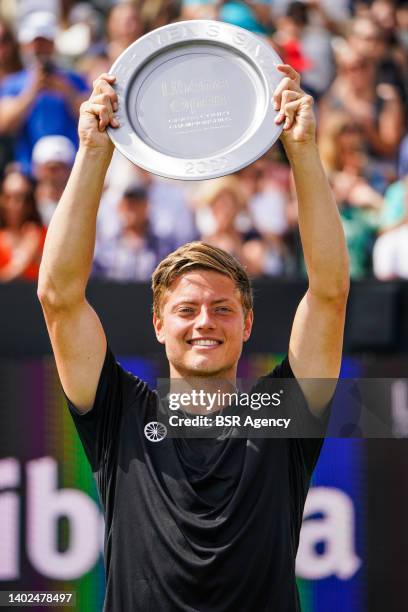 Tim van Rijthoven of the Netherlands poses after the Mens Singles Final match between Daniil Medvedev of Russia and Tim van Rijthoven of the...