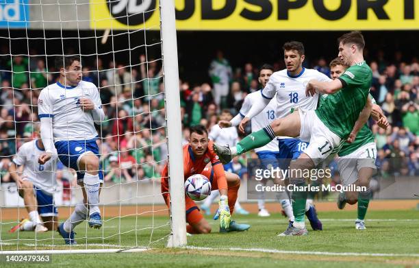 Paddy McNair of Northern Ireland scores their team's first goal during the UEFA Nations League League C Group 2 match between Northern Ireland and...