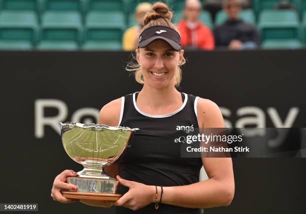 Beatriz Haddad Maia of Brazil poses with the trophy after victory in the women's single final match against Alison Riske of United States during day...