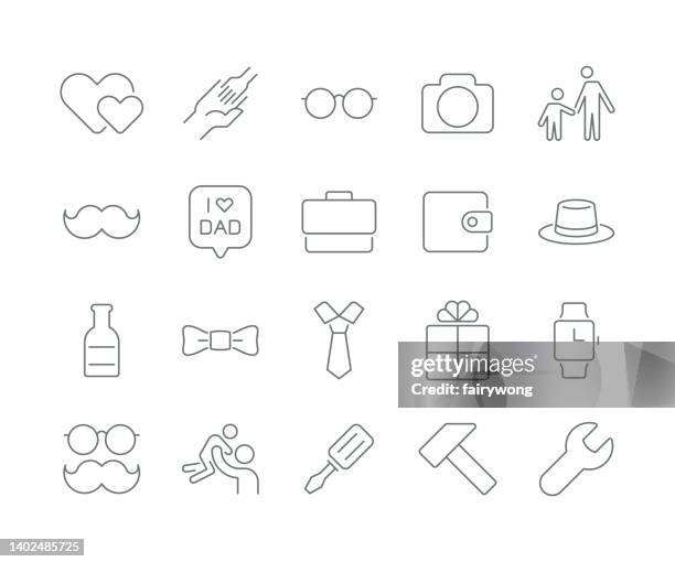 father's day line icon set - beer moustache stock illustrations