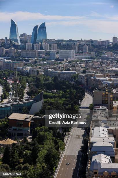 General view of the race action during the F1 Grand Prix of Azerbaijan at Baku City Circuit on June 12, 2022 in Baku, Azerbaijan.