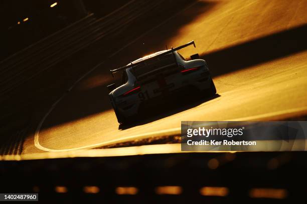 The Porsche GT Team 911 RSR - 19 of Richard Lietz, Gianmaria Bruni, and Frederic Makowiecki drives during the 24 Hours of Le Mans at the Circuit de...