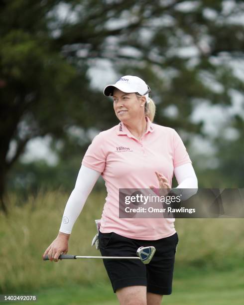 Brittany Lincicome reacts on the third green during the final round of the ShopRite Classic at Seaview Bay Course on June 12, 2022 in Galloway, New...