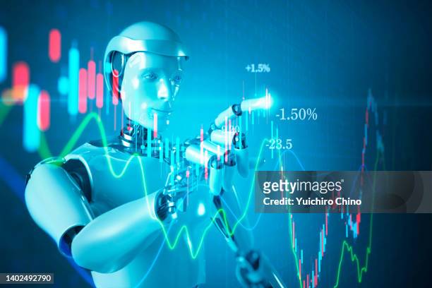 artificial intelligence robot stock market trading - big tech stock pictures, royalty-free photos & images