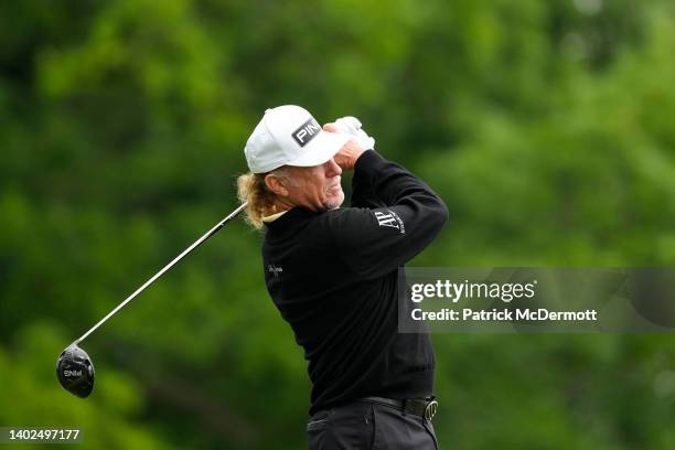 Miguel Angel Jimenez of Spain hits his tee shot on the second hole during the final round of the American Family Insurance Championship at University...