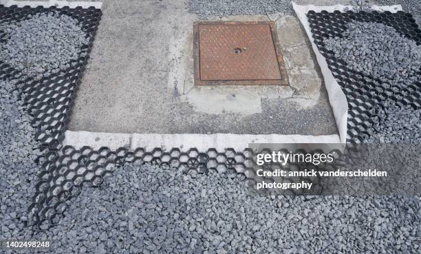 gravel stabilisation grid - gravel stock pictures, royalty-free photos & images