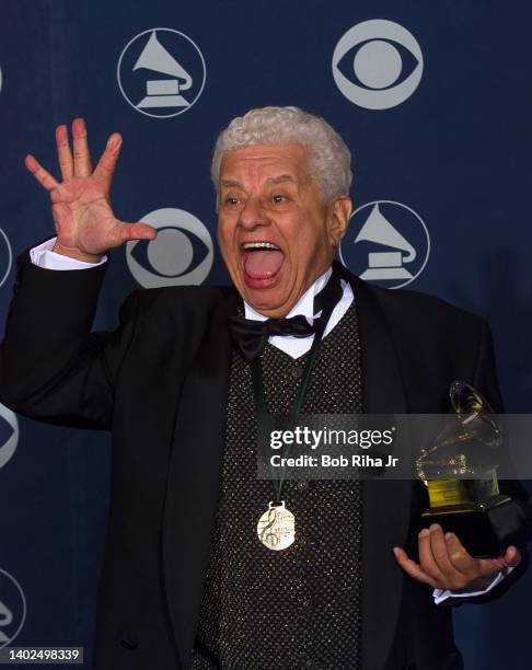 Grammy Winner Tito Puente backstage at the Grammy Awards Show, February 23, 2000 in Los Angeles, California.