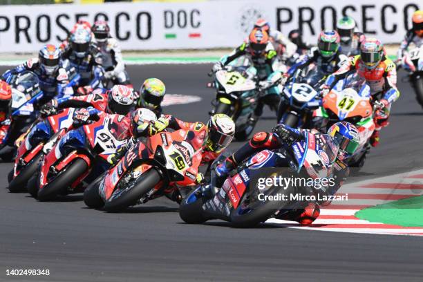 Toprak Razgatlioglu of Turkey and Pata Yamaha with Brixx WorldSBK leads the field during the FIM Superbike World Championship Pirelli Emilia-Romagna...