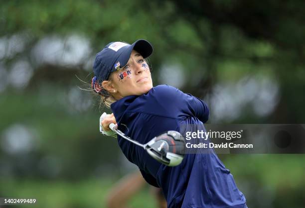 Rachel Kuehn of The United States Team plays her tee sho on the second hole in her match against Caley McGinty during the singles matches on day...