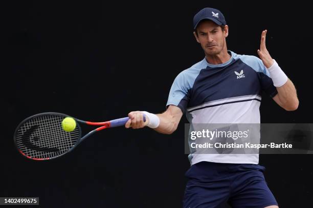 Andy Murray of Great Britain plays a forehand during Men`s Singles final between Andy Murray of Great Britain and Matteo Berrettini of Italy during...