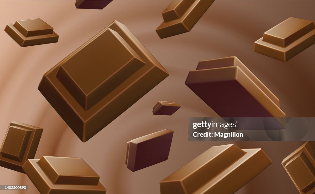Chocolate Bar Pieces Background. Vector illustration. Sliced Chocolate Bar Background