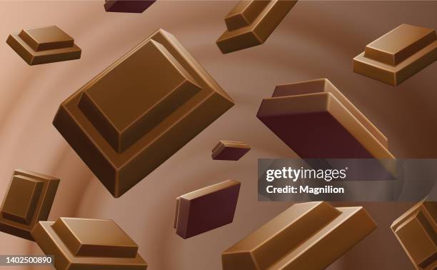 chocolate bar pieces background. vector illustration. sliced chocolate bar background - cocoa powder stock illustrations