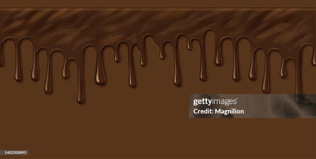 Chocolat fondu, gouttes de chocolat sans couture Motif Arrière-plan