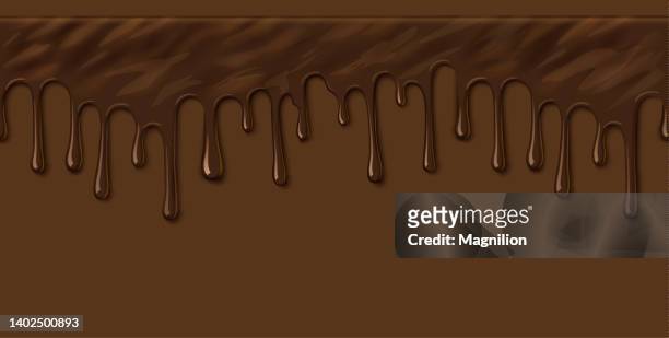 stockillustraties, clipart, cartoons en iconen met melted chocolate, drops of chocolate seamless pattern background - smelten