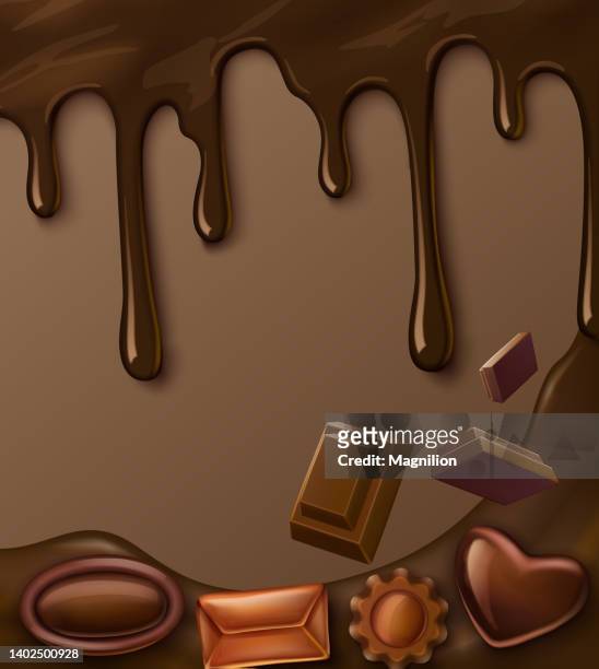chocolate bar pieces background. vector illustration. sliced chocolate bar background - cocoa powder stock illustrations