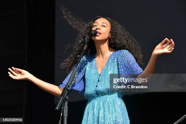 Corinne Bailey Rae performs on stage during Day 3 of the Cambridge Club Festival at Childerley Orchard on June 12, 2022 in Cambridge, England.