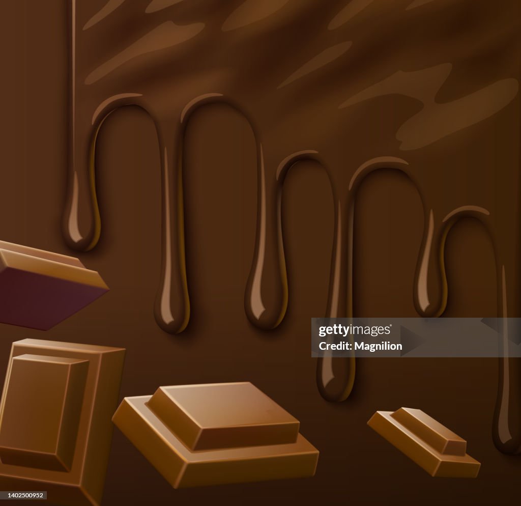 Chocolate Bar Pieces Background. Vector illustration. Sliced Chocolate Bar Background