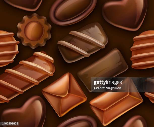 ilustrações de stock, clip art, desenhos animados e ícones de chocolate candies seamless pattern - cacau em pó