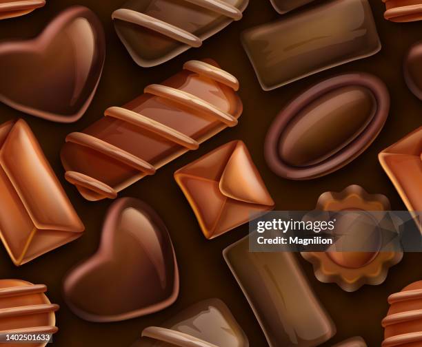 chocolate candies seamless pattern - cocoa powder stock illustrations