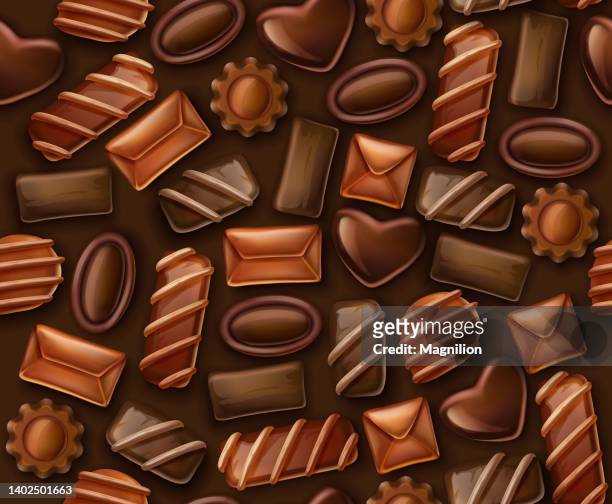 schokoladenbonbons nahtloses muster - schokoladentrüffel stock-grafiken, -clipart, -cartoons und -symbole